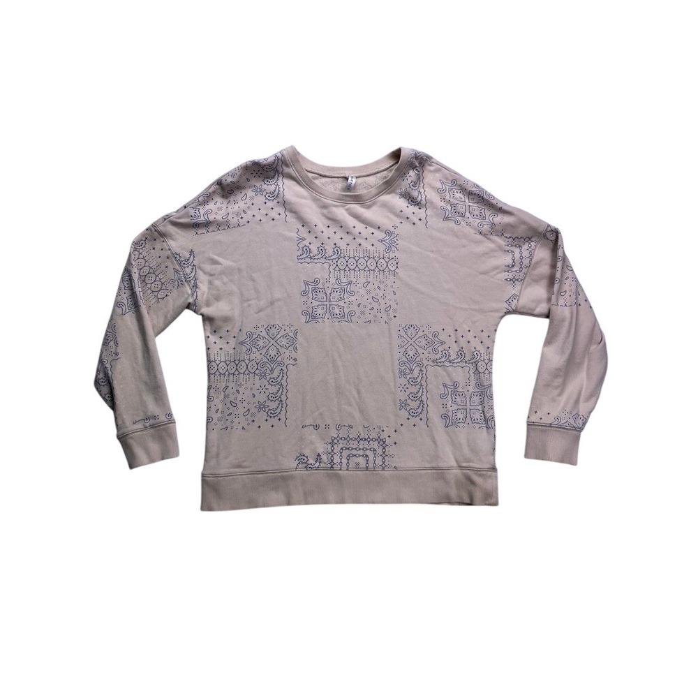 Unbranded Bandana Print Sweatshirt Women‎ Small Tan Blue Paisley Pullover Boho